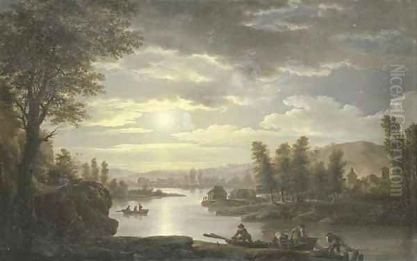 A moonlit river landscape - view 1