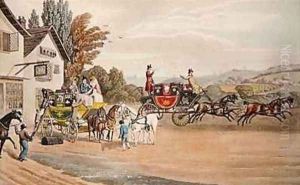 A London Mail and Stage Coach by Robert the Elder Havell