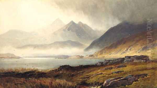 Loch and Broch and Hills in misty background - view 1