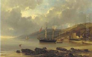 Two-master anchored in a bay by Julius Hintz