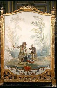 Screen depicting a monkey reading lesson by Christophe Huet