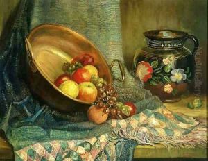 Still Life with Shawl and Pan of Fruit by Saturnino Herran