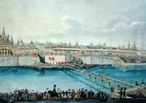 Laying of the Moskvoretsky Bridge in Moscow by Charles de Hampeln