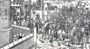 Sir Henry Sidney 1529-86 Setting Out from Dublin Castle Below the Heads of Executed Rebels