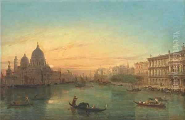 Gondolas on the Grand Canal at sunset - view 1