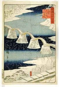 Kintai bridge in the snow from the series Shokoku Meisho Hyakkei by Hiroshige II (Ichiusai Shigenobu)