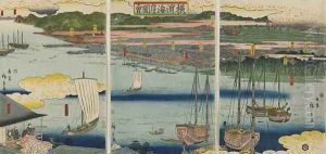 Picture of the Coast of Yokohama Edo period by Hiroshige II (Ichiusai Shigenobu)