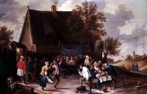 Villagers Celebrating a Wedding Feast Outside a Country Tavern by Matheus van Helmont