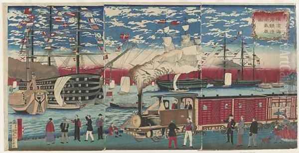 Picture of a Locomotive Along the Yokohama Waterfront Yokohama Edo period - view 1