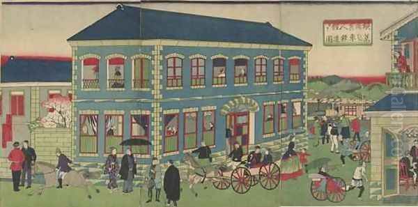 Picture of the Steam Train from the Foreign Establishments of Yokohama Meiji era - view 1