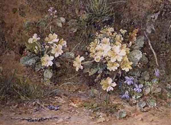 Primroses and Violets on a mossy bank - view 1