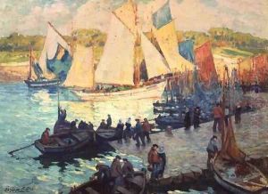 The Departure of the Tuna Fishers from Concarneau by Jules Alfred Herve-Mathe