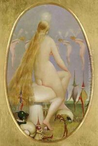 Fairy seated on a Mushroom by Thomas Heatherley