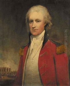 Portrait of an aide-de-camp to the Governor of Bengal, half-length, with Old Government House, Calcutta, beyond