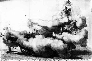A carriage drawn by griffins and driven by Carlo di Loreno