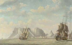 A squadron of Dutch ships, a capriccio view of the Tafelberg, Cape Town, beyond