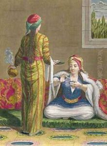 Turkish Girl having coffee on the sofa by Jean-Baptiste Haussard