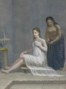 Turkish Girl having her hair braided in the baths by Jean-Baptiste Haussard