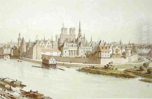 Ile de la Cite in 1530 by Theodor Josef Hubert Hoffbauer