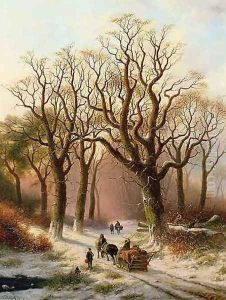 Woodcutters on a winter path by P. Hilliot