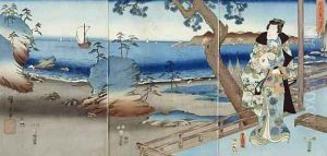 Prince Genji watching at the Suma Beach
