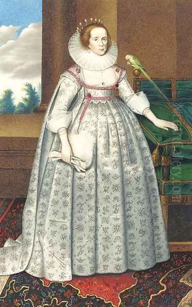 Portrait of Elizabeth Countess of Suffolk, full-length, standing beside a parrot - view 1