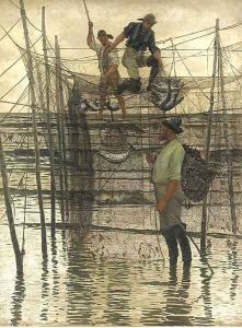 Emptying a salmon net