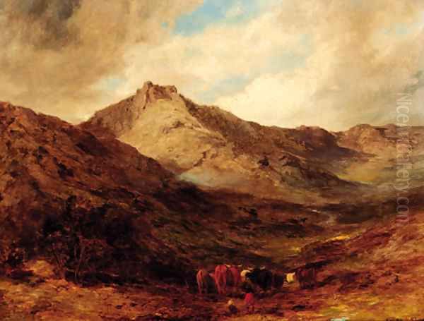 Highland cattle in a mountainous landscape - view 1