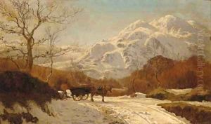 Gathering wood in an Alpine landscape by Colin Hunter