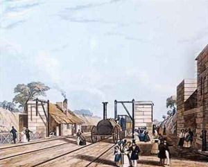 Liverpool and Manchester Railway Taking water at Parkside by Daniel and Robert Havell