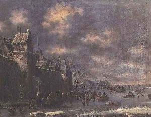 Winter Landscape with figures by Thomas Heeremans