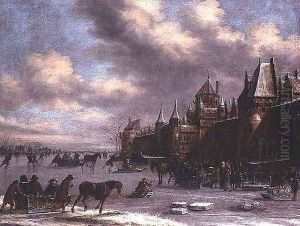 Dutch Skating Scene on an Estuary by Thomas Heeremans