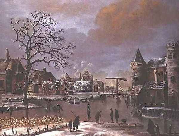Skaters on a frozen canal - view 1