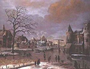 Skaters on a frozen canal