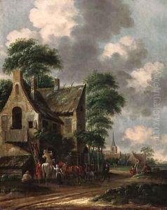 Horsemen by an inn by Thomas Heeremans