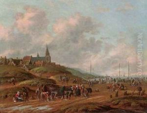 A view of the beach at Egmond aan Zee with fisherman selling their catch