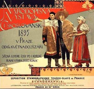 Reproduction of a poster advertising an Exhibition of Czechoslovakian Ethnography Prague by Vojtech (Adalbert) Hynais