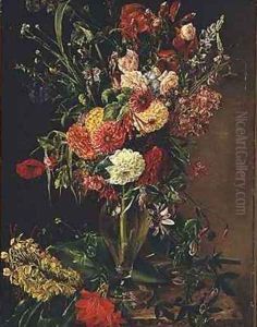 Flowers in a Glass Vase by Julie Wilhelmine Hagen-Schwarz