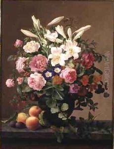 Still Life with Flowers and Fruit by V. Hoier