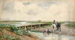 Farmers watering their carthorses