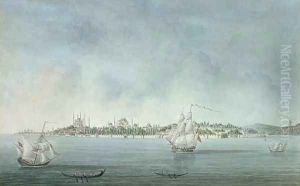 View of Sultan Ahmet and Santa Sophia from Uskudar in Constantinople by Jean-Baptiste Hilaire