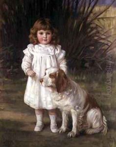 Portrait of a girl in a white dress with a dog Portrait of a girl in a white dress with a dog