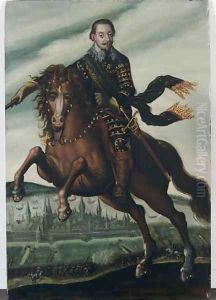 Portrait of Gustavus Adolphus II King of Sweden on horseback in the Battle of Stralsund by Jacob van der Heyden