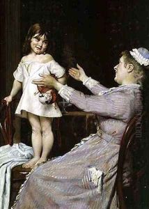 Little Girl with a Doll and Her Nurse by Christian Pram Henningsen