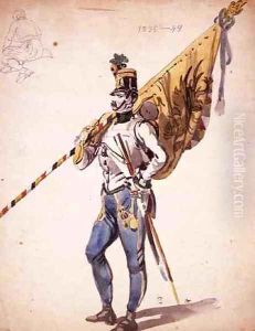 An Officer with a Battalion Colour of a Hungarian Infantry Regiment by Johan Baptiste Heinefetter