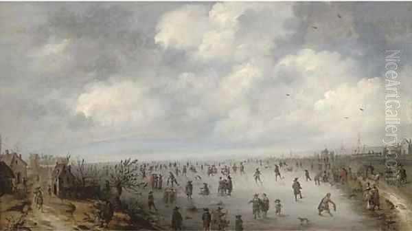 A frozen winter landscape with skaters - view 1