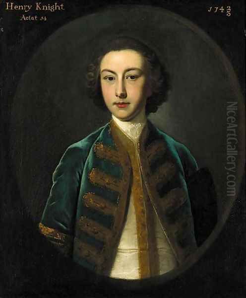 Portrait of Henry Knight aged 14, half-length, in a gold embroidered blue coat and white waistcoat, feigned oval - view 1