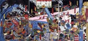 Parody of a Battle Scene depicting the battle of vegetables and fish by Hirokage