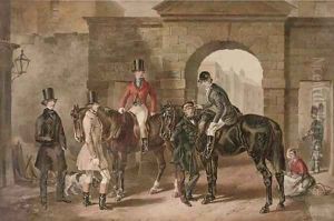Leaving for the hunt, outside the south gate of Dublin Castle by Michael Angelo Hayes