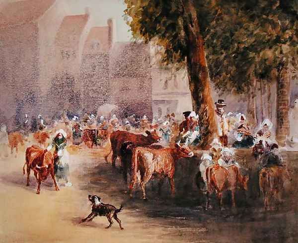 Early Morning in the Village Cattle Market - view 1